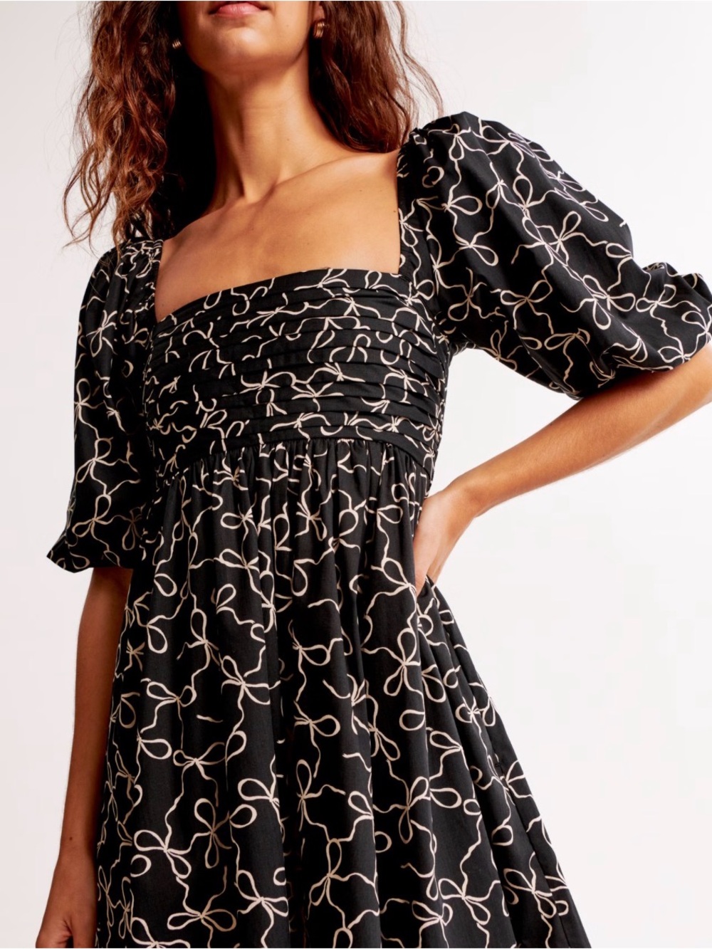 Abercrombie & Fitch Black Dress with Cream Bow-Print